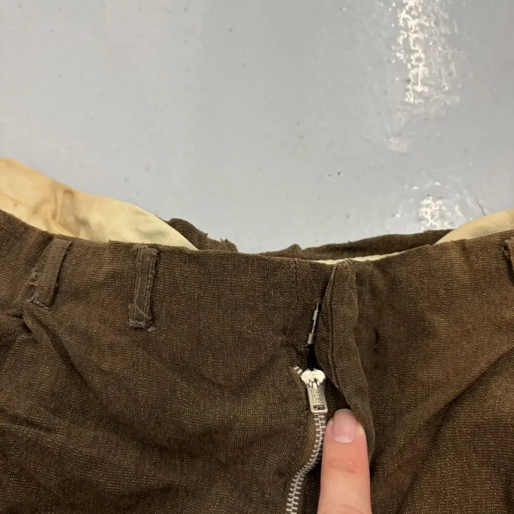 Vintage 50s Brown Rayon Cotton Distressed Trousers 38x30